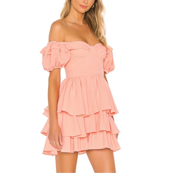 SAFIA PEACH OFF SHOULDER MINI DRESS - Picture 3 of 8